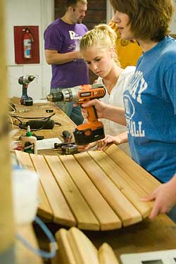 The chairs were built from scratch by members of the Gustavus community.