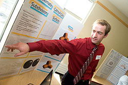 Gustavus student Josh Knutson presents his research at the Celebration of Creative Inquiry. (Photo by Tom Roster)