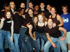 The current "I Am . . . We Are" company (Fall 2004)--front row, from left: Tura Foster (junior), Carla Smith (sophomore), Olivia Roque (junior), Dee Thao (junior), Marie Williams (junior), and Emily Siedschlag (junior); back row: Adryane Calloway (first-ye