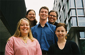 Gusties from the 2004-2005 LVC service year: L-R: Rebecca Smith '04, Jess Schaetzke '04, Aaron Crowell '03, Amanda Frie '04, and Anna Marsh '04.