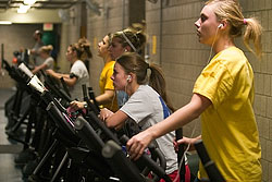 Gustavus students exercise in Lund Center. (Photo by Ashley Henningsgaard)