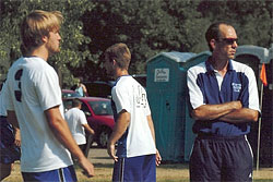 Coach Menk surveys his youth soccer team.